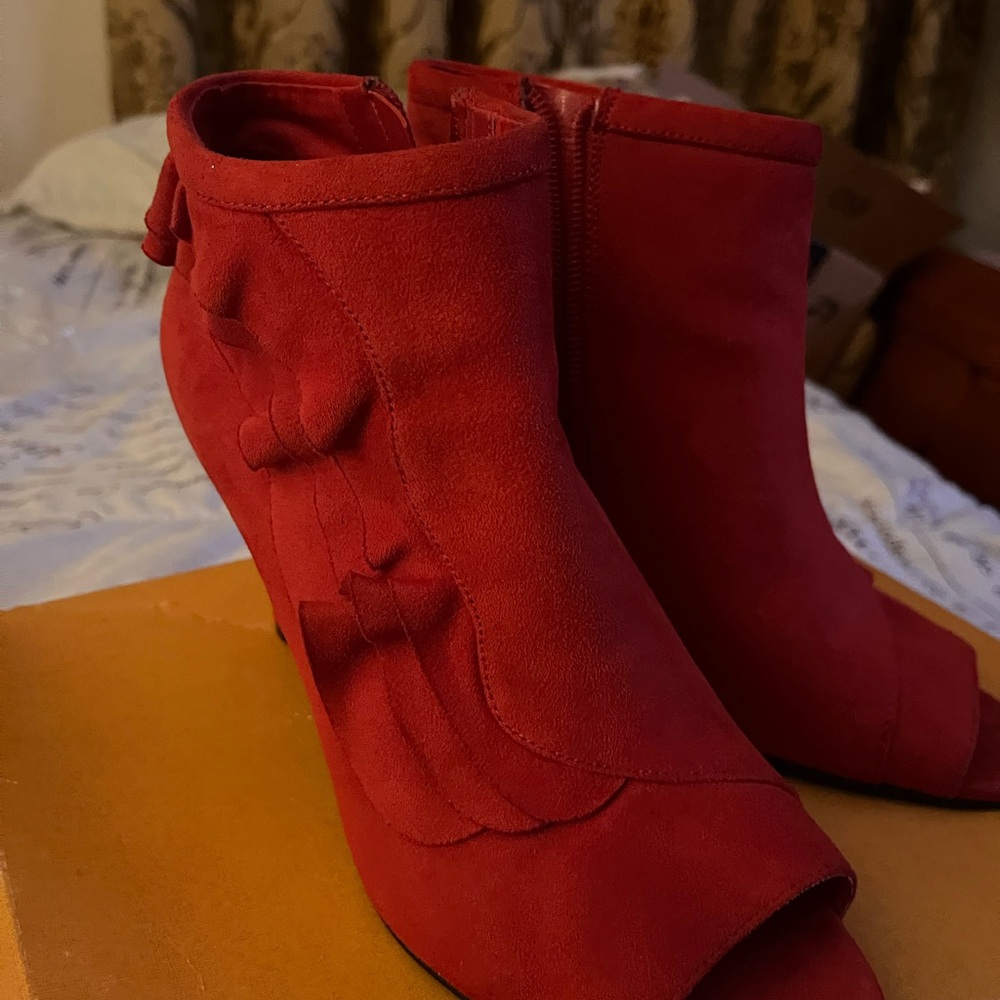 Red open toe heels